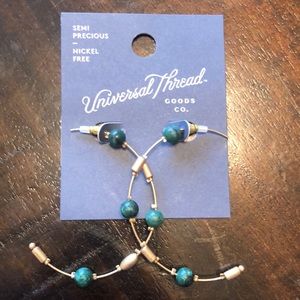 Gold & green half hoop earrings